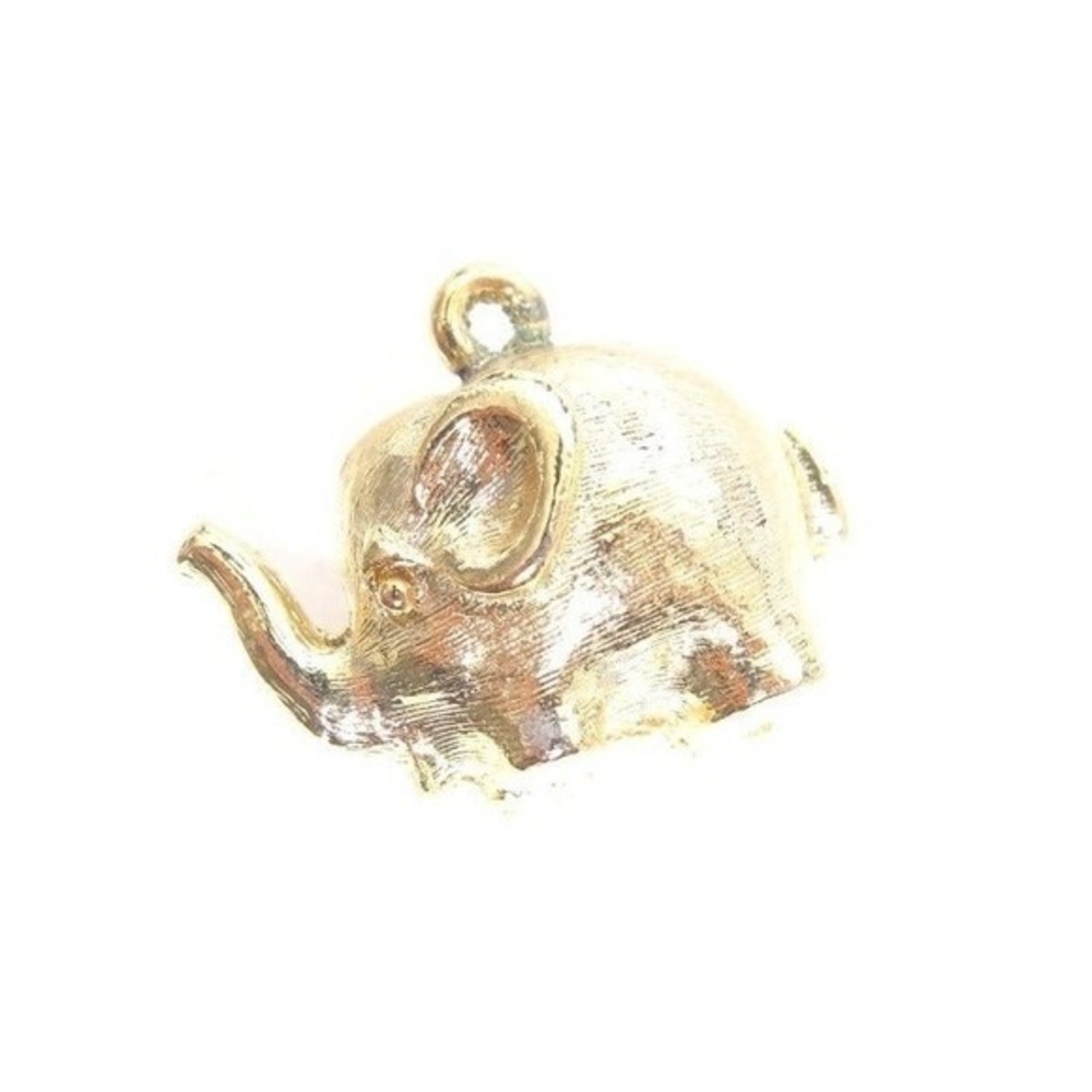 Vintage Gold Tone Textured Elephant Charm Pendant Trunk Up Good Luck‎ Symbol